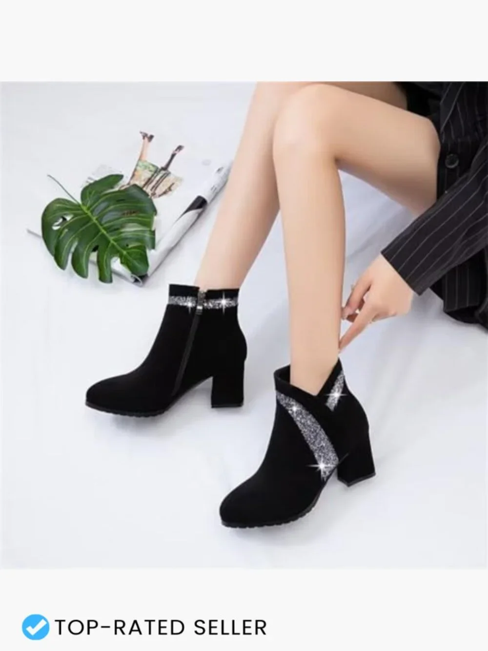 Chunky Heel Ankle Booties Round Toe Side Zipper Dress Boots Faux Suede